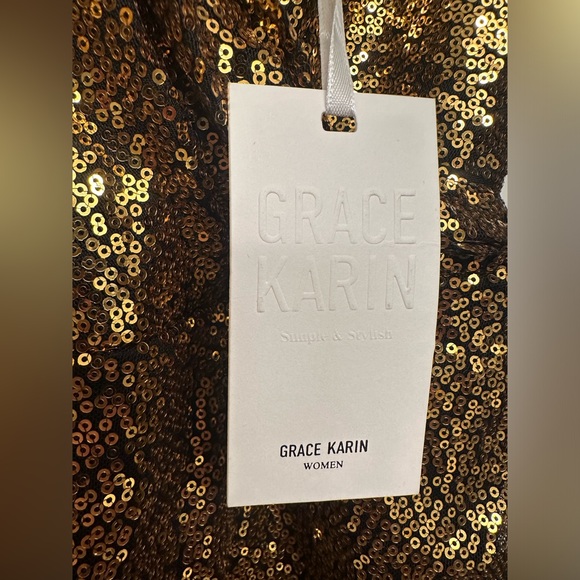 NWT GRACE KARIN GOLD/BLACK SEQUENCE MID LENGTH DRESS - Picture 7 of 8